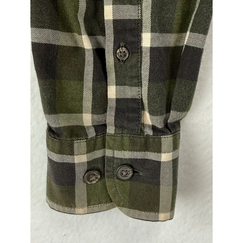 Banana‎ Republic Luxe Flannel Shirt Mens Large Untucked Slim Fit Green Plaid